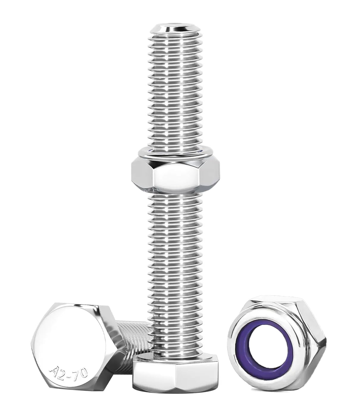 Drenky M8 Bolts and Nuts Set, 304 Stainless Steel Hex Bolts and Lock Nuts, 60mm Machine Screws for Machinery Furniture, Car