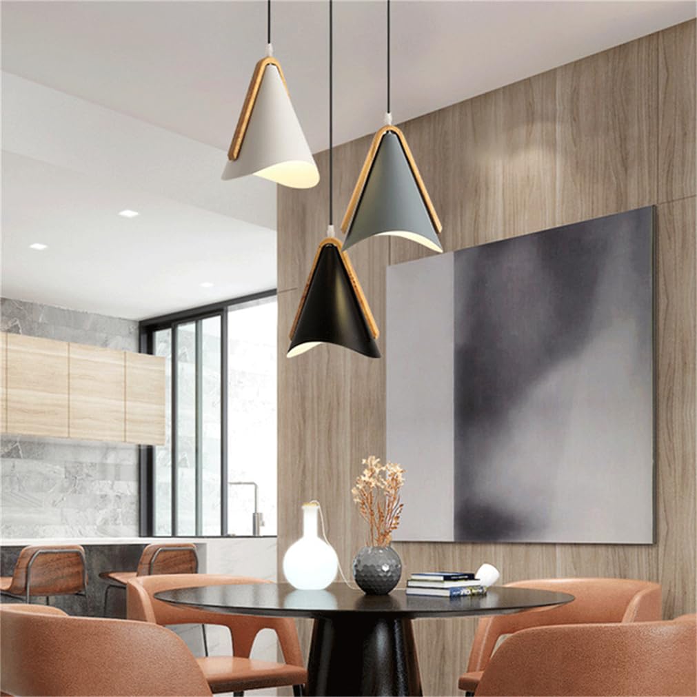 Mała lampa wisząca z 1 światłem kreatywne nordyckie żyrandole drewniane aluminiowa lampa wisząca klosz LED do płaskiego lub pochylonego sufitu, idealna do salonu, jadalni