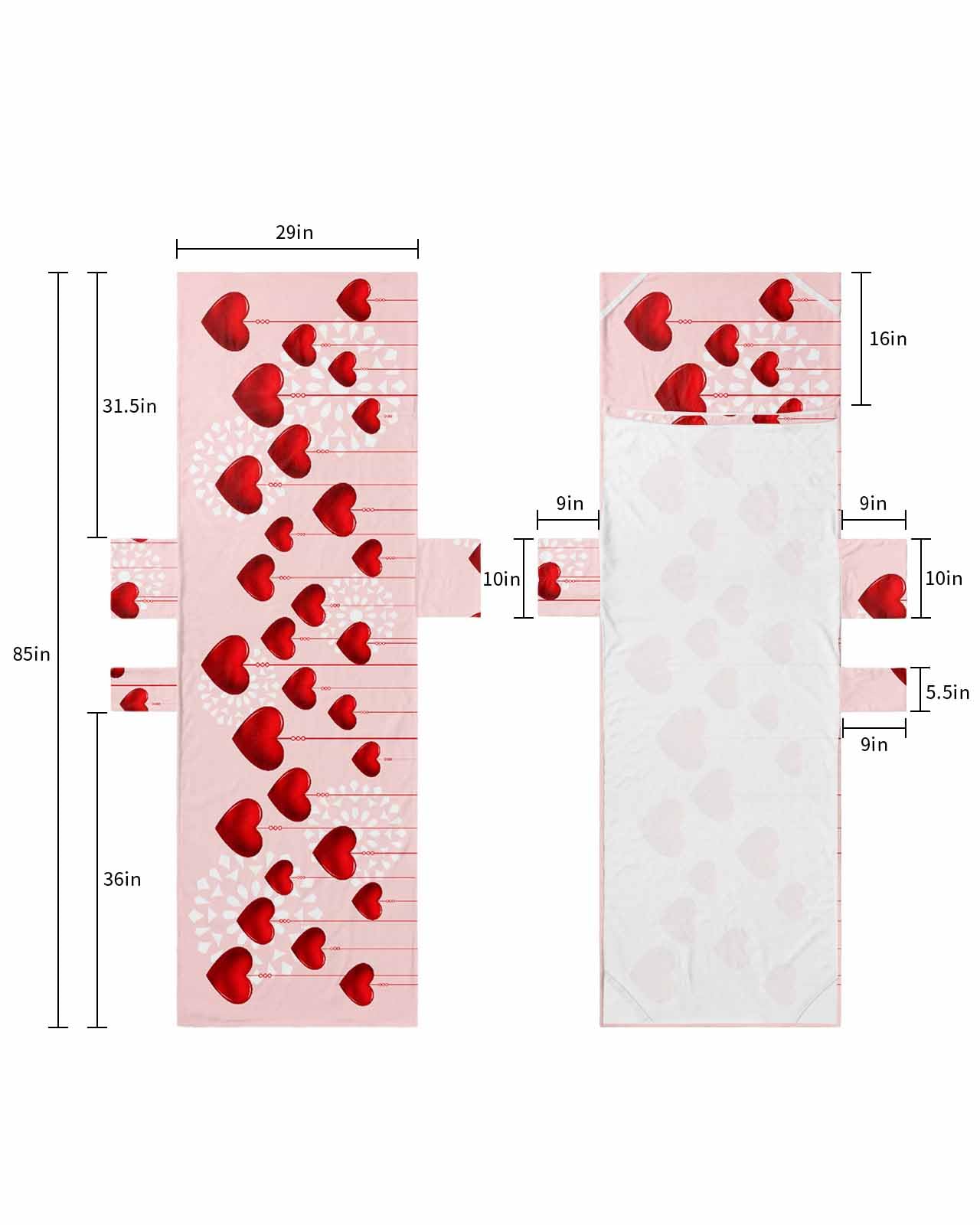 Red Love Heart Valentines Day Beach Lounge Chair Towel Cover, Soft Chaise Lounge Towel with Side Pockets Patio Pool Chairs Cover for Beach/Pool Sunbathing 29x85 Pink Watercolor