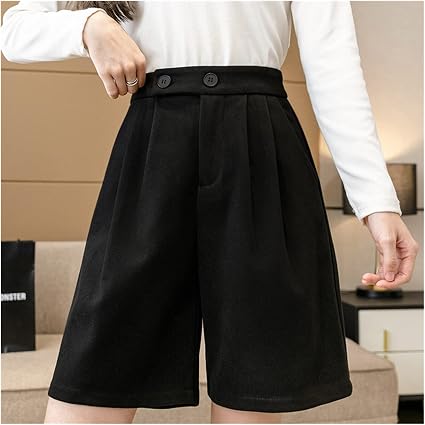 High Waist Woollen Wide Leg Shorts 