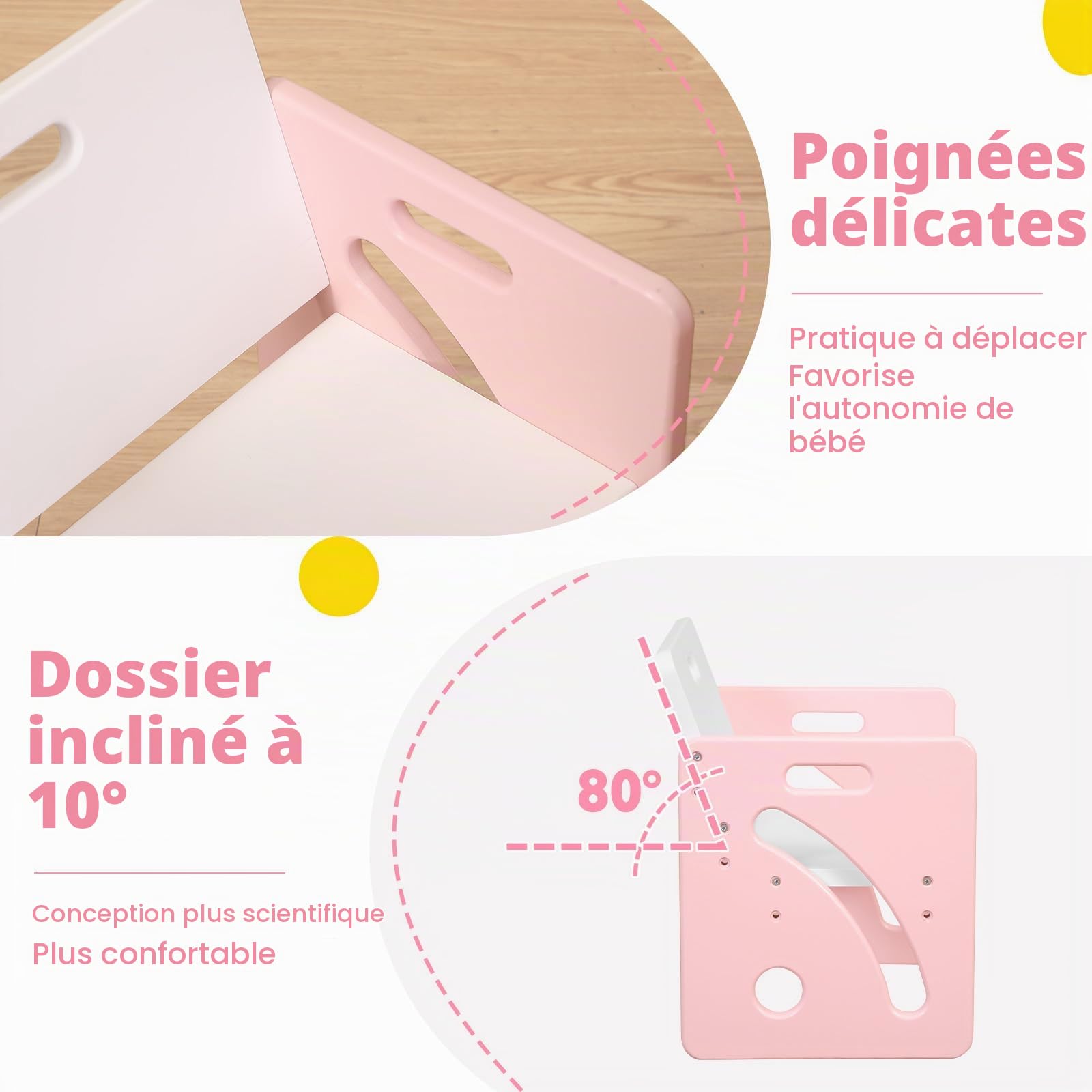 FUNLIO Ensemble Table et Chaise Montessori pour bébés de 1 à 3 Ans, Table et Chaise Ajustables en Hauteur pour la Lecture, Les Repas et Le Jeu, Facile à Assembler, certifié CPC - Rose