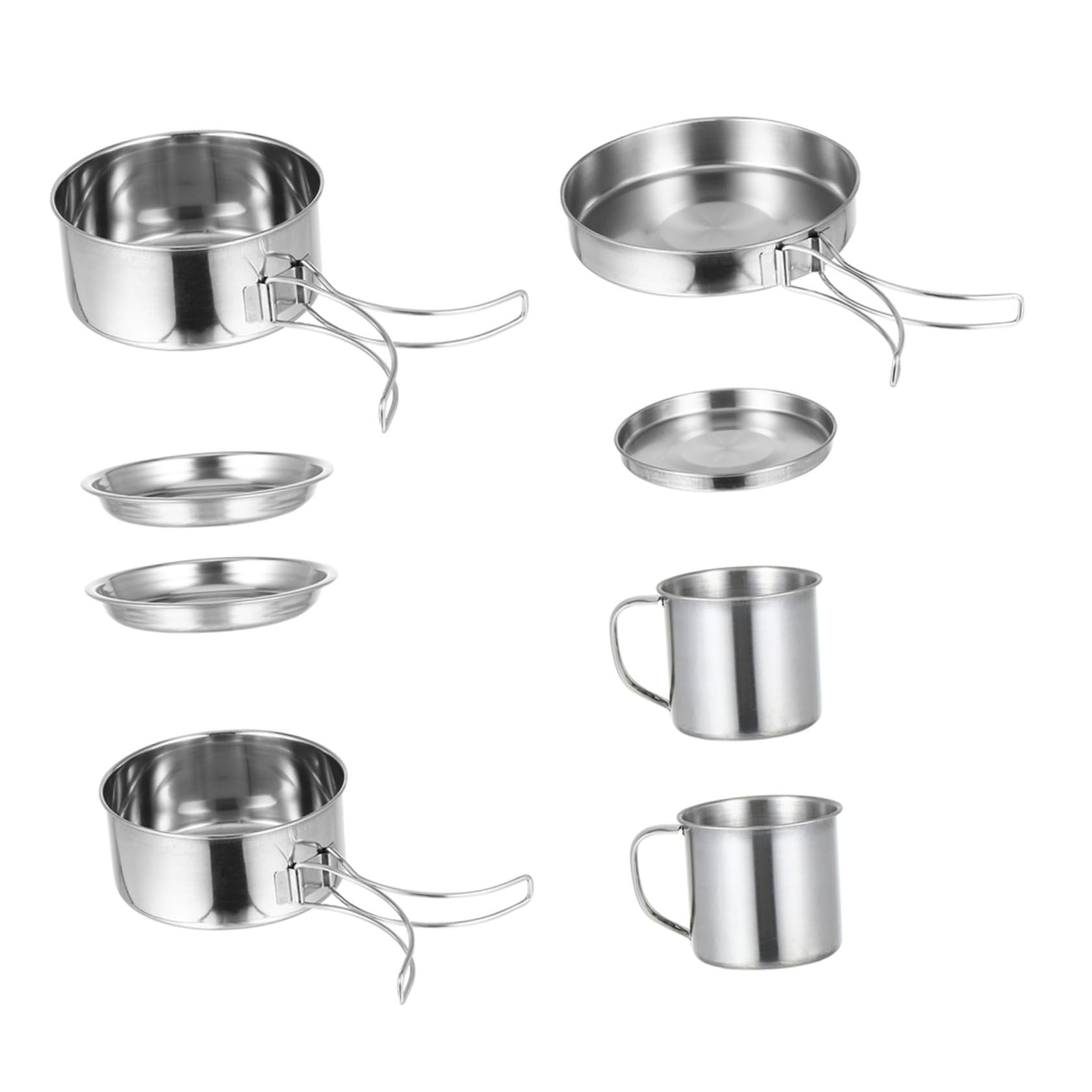 Ustensiles Cuisine de Camping INOX 8 Pièces Pliables Ensemble Batterie de Casseroles et Poêle en Acier Inoxydable pour 5-6 Personnes Barbecue Randonnée Pique-niques Extérieur