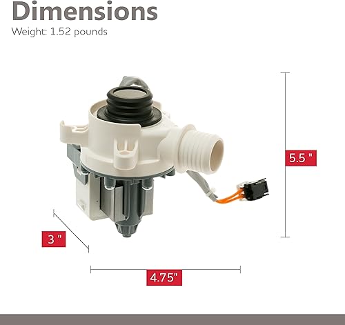 Miniatura 5 de Bomba de drenaje de repuesto para lavadora GE/Hotpoint - WH23X28418, PS12723115, AP6889136 - Bomba de agua de drenaje