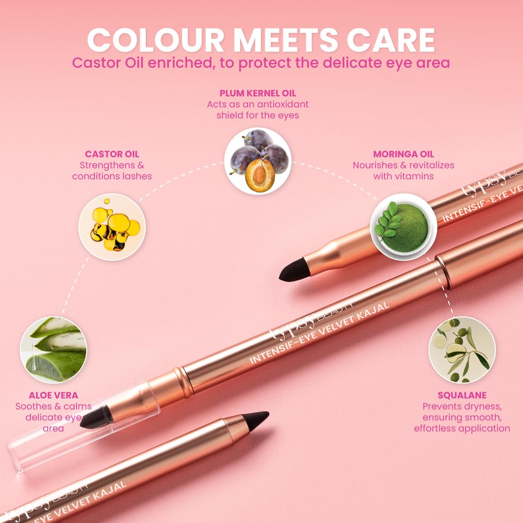 Typsy Beauty Intensif-Eye Velvet Kajal | One Glide Jet Black High Pigment, Smudge-Proof & Waterproof |Ophthalmologically tested, 24H Wear, With Smudger & Sharpener 1.5 g 16 61ZhQKVCsSL. SL1080