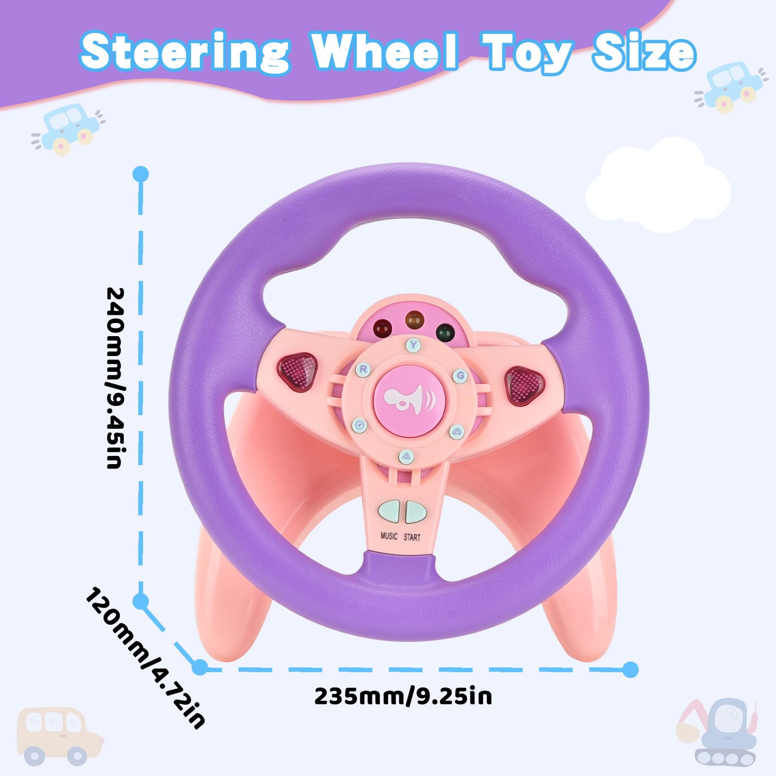RedCrab Kids Steering Wheel Toy, Steering Wheel Car Driving Simulated Toy with Light and Music - Image 2
