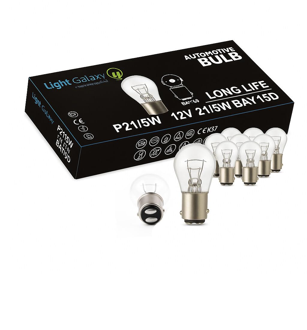 Light Galaxy ... Ihr Lichtlieferant 10x BAY15d P21/5W Bremslicht Birne Rücklicht Glühlampe 12V 21/5W Autolampe Kfz Kugellampe PKW Motorrad Anhänger