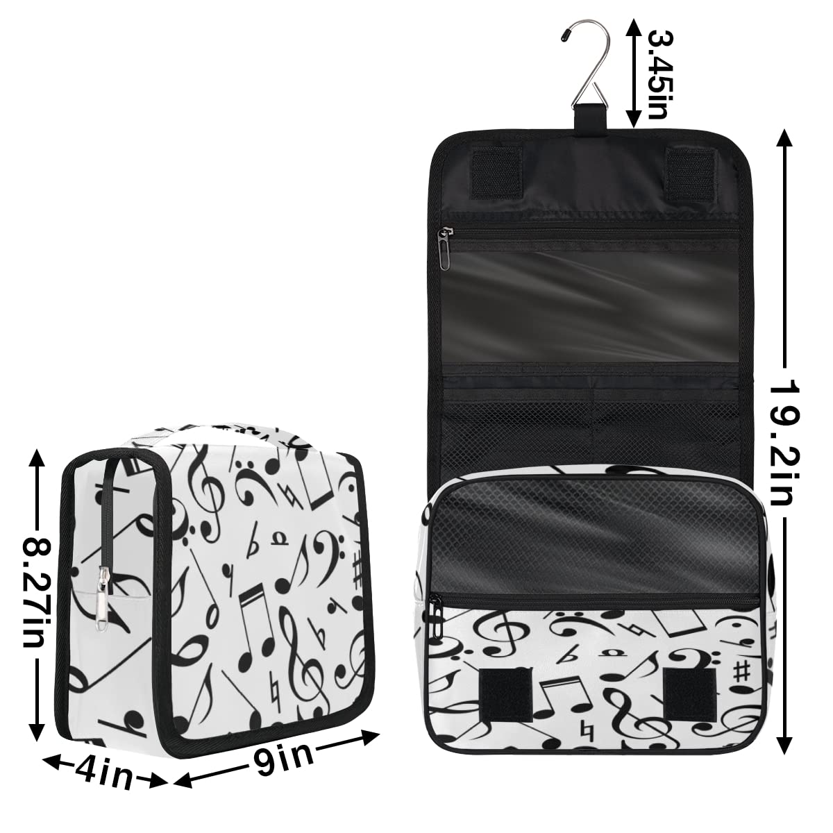 Nuty Muzyka Podróżna Kosmetyczka Czarne Nuty Mycie Torba Unisex Wiszące przybory toaletowe Kosmetyczka Organizer do makijażu, wielobarwny, Jeden rozmiar