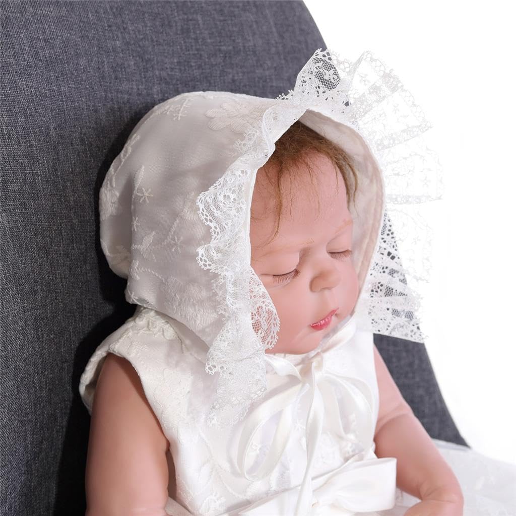 Lito Angels Taufkleid Kleidung Set mit Spitze Mütze für Baby Mädchen Alter 3-18 Monate, Cremeweiß