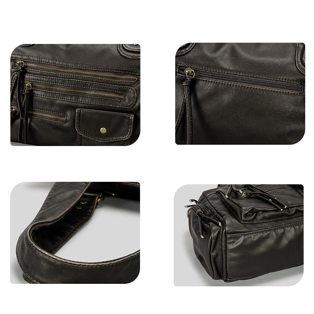 Retro-Handtasche mit Tragegriff für Damen, Leder, Hobo-Umhängetasche, Vintage-Handtasche, mehrere Taschen, Crossbody-Shopper