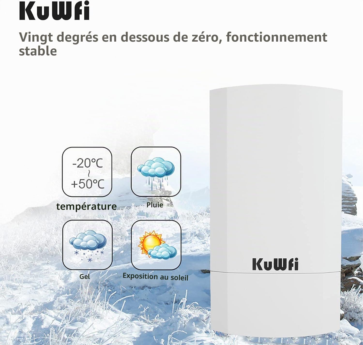 KuWFi Point d‘accès WiFi, CPE Extérieur 2.4G Point à Point sur 1 KM, Pont WiFi Ethernet Extérieur Longue portée pour PtP/PtMP, Pont sans Fil avec Port Ethernet 100Mbps, Antenne à Haut Gain de 12dBi
