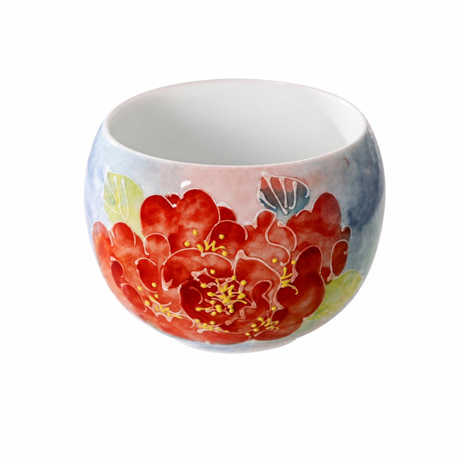Schlicht Teeschale Glatte, glänzende Oberfläche, Aufguss-Teetasse, kompakt, Teetasse ohne Griff, für Teezeremonie, Schreibtisch, Geprägte Pfingstrose