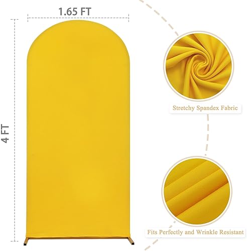 Miniatura 6 de FUHSY Cubierta de arco de boda, cubierta de arco de color dorado, tela de elastano de 4 pies para telón de fondo de arco, parte superior redonda,