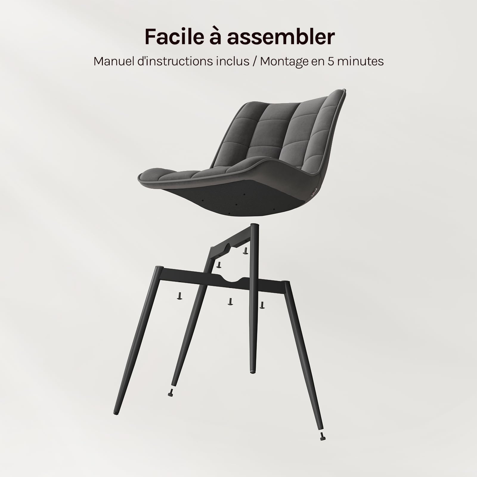 WOLTU Chaise de Salle à Manger Design Moderne Velours Gris Foncé