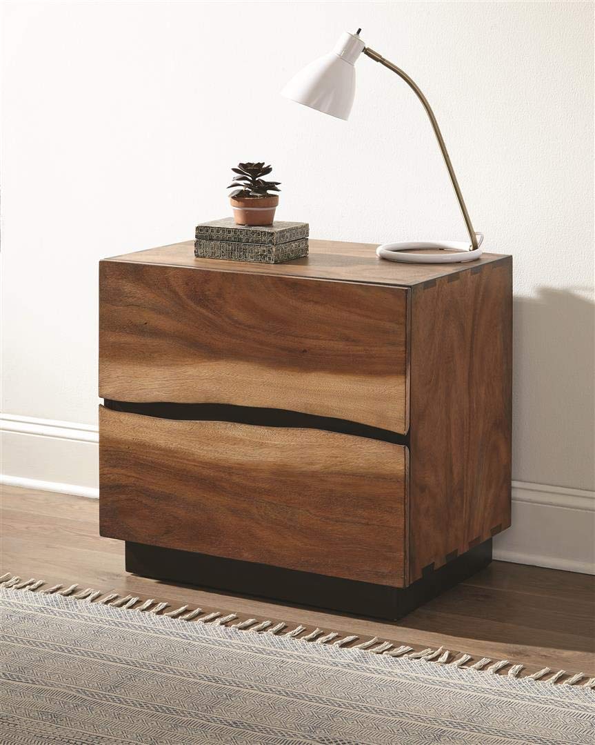Coaster Home Furnishings - Winslow - Wood - 2-Drawer Walnut Nightstand with Floating Base, Fingertip Drawer Pulls and Felt-Lined Top Drawer - Bedroom - Smokey Walnut - 223252