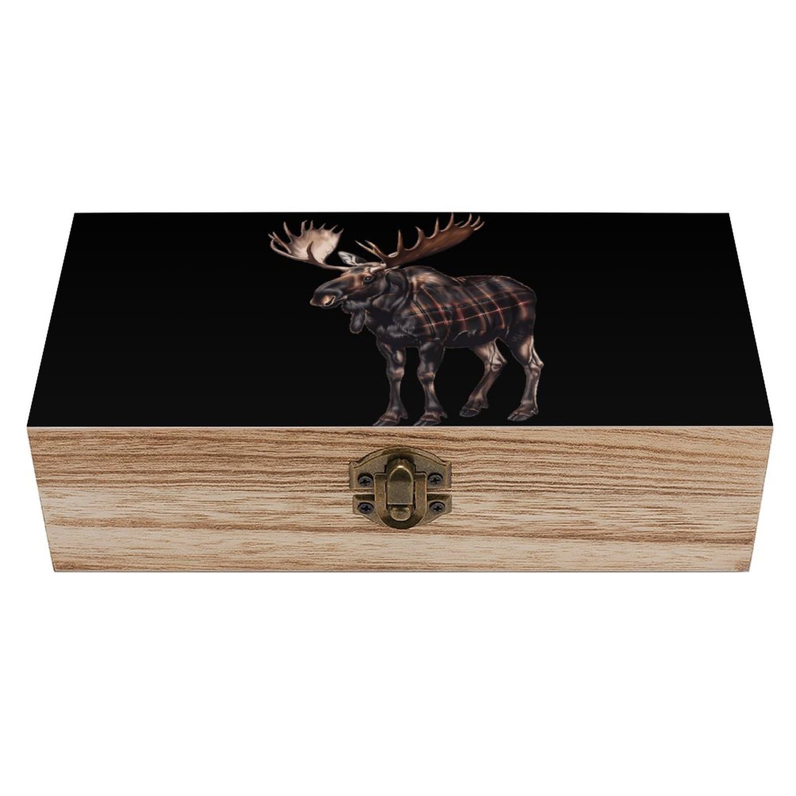 CGSBNGHA Moose Buffalo Scottish Tartan Plaid Checkered Wooden Storage Boxes with Lid Memory Box Decorative Organiser for Office And Home