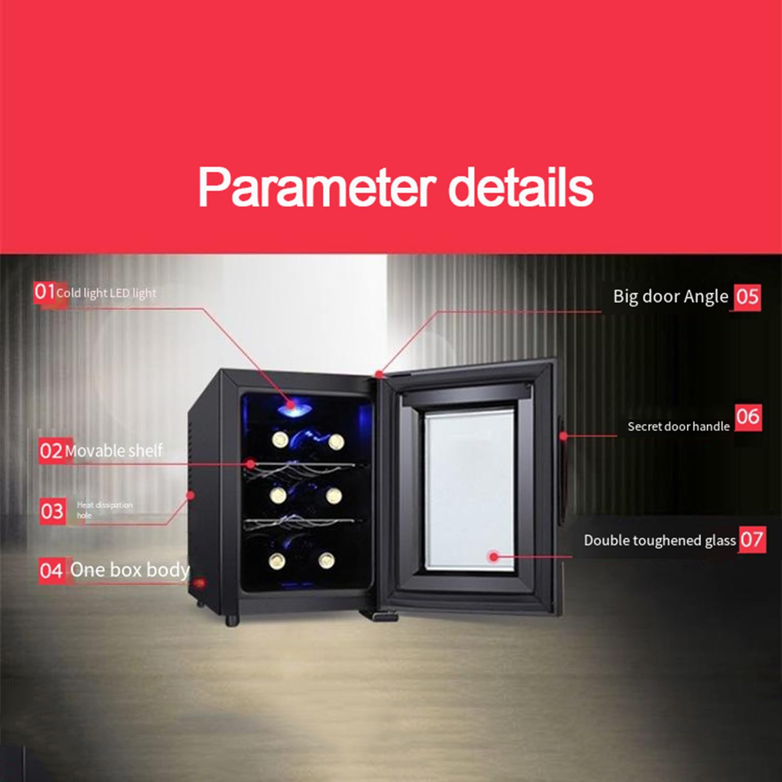 Gabinete de vino independiente 6 botellas 11-18 ℃ Gabinete de vino electrónico de temperatura constante Gabinete de vino tinto pequeño para el hogar,B