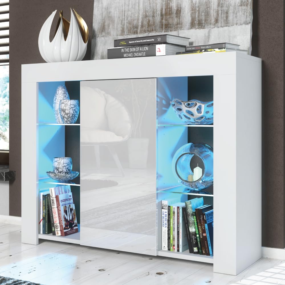 Creative Furniture Sideboard 97cm White Modern Stand Gloss Doors Free LED
