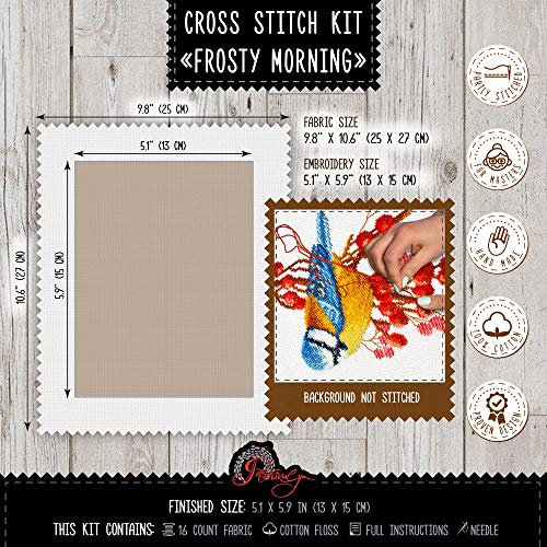 Povitrulya Tit Bird Counted Cross Stitch Embroidery Kit for Adults 'Frosty Morning', White - Image 4