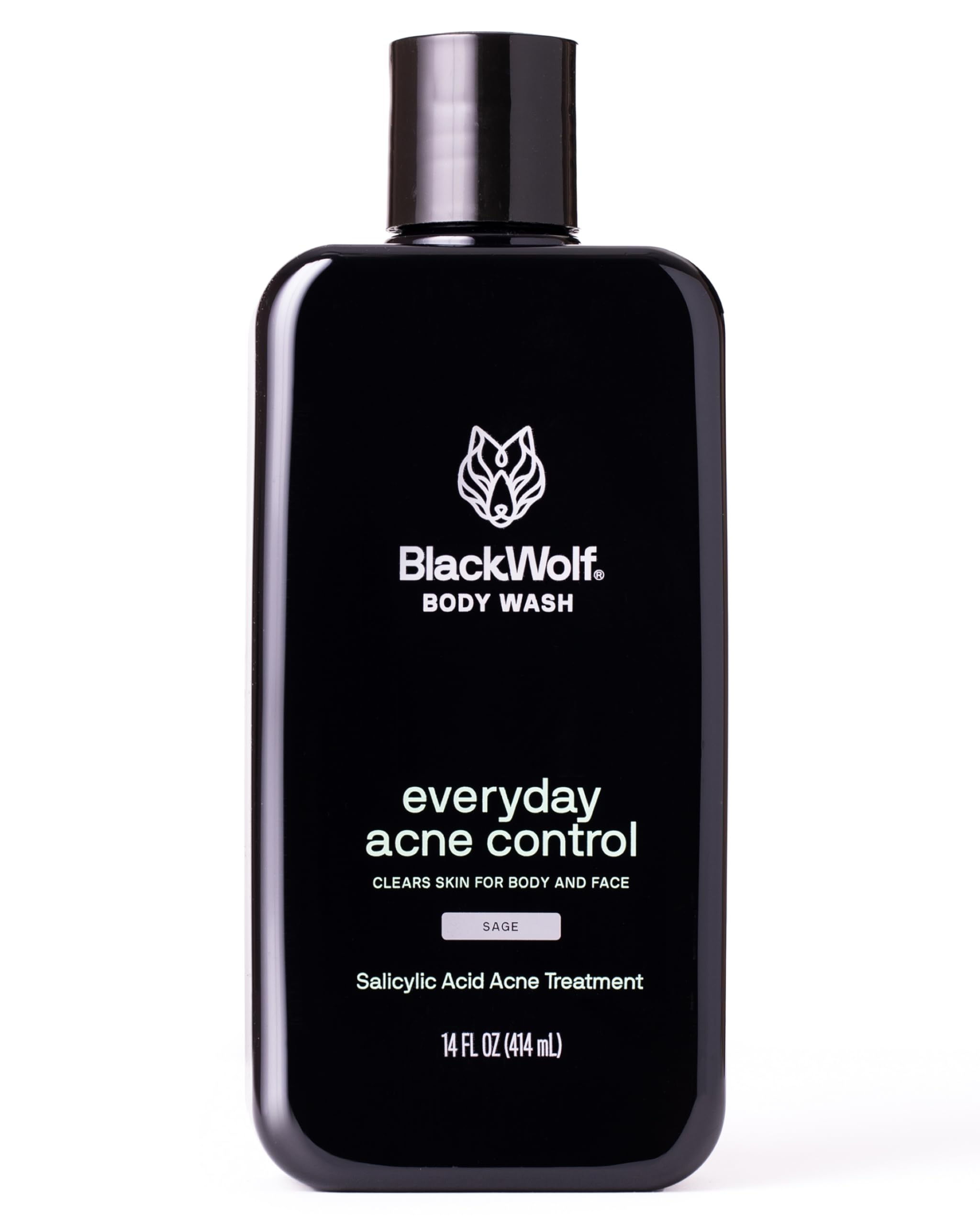 Black Wolf Salicylic Acid Body Wash for Men - 14 Fl Oz Men's Acne Body Wash - Charcoal Helps Reduce Acne Breakouts & Cleanse Your Skin - Full Coverage & Deep Clean Treatment - Men's Bodywash