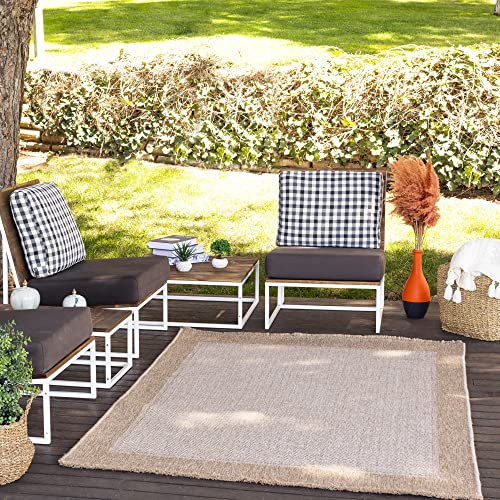 Livabliss Jenny Perth Indoor Outdoor Carpet 120x170 cm, Boho Pattern for Living Room Dining & Kitchen, Waterproof Stain Durable, Beige