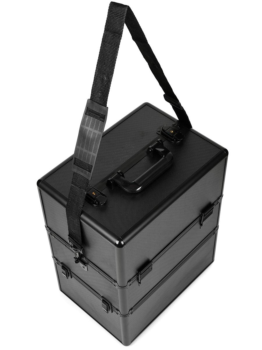 SEVICO Kosmetikkoffer Schminkkoffer Make-up Aufbewahrung Organizer für die Reise für Friseure und Visagisten Nähzubehör abschließbare Box mit Tragegurt Schwarz V10