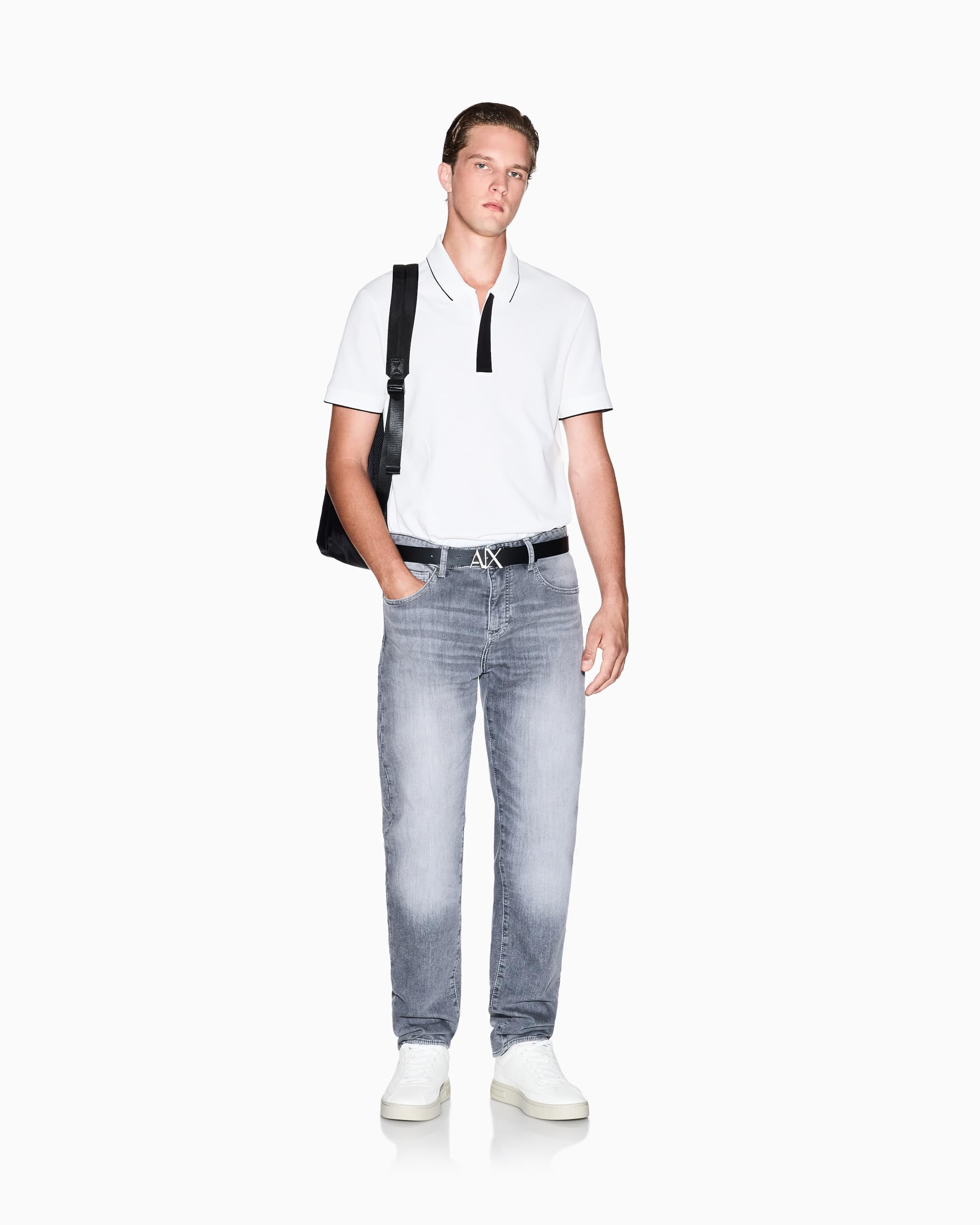 Armani Exchange Polo básico para Hombre, diseño de Rayas, Color Blanco Roto, Talla S, Blanco Crudo, S