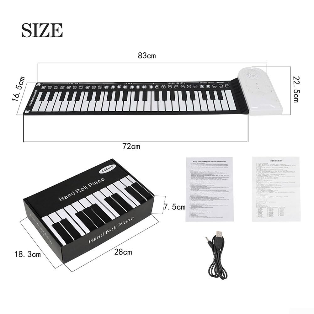 SPORTARC Elektronische Handtastatur, zusammenklappbar, flexibles Klavier, 49 Tasten, Rollup Piano mit USB-Ladekabel für Anfänger (schwarz)