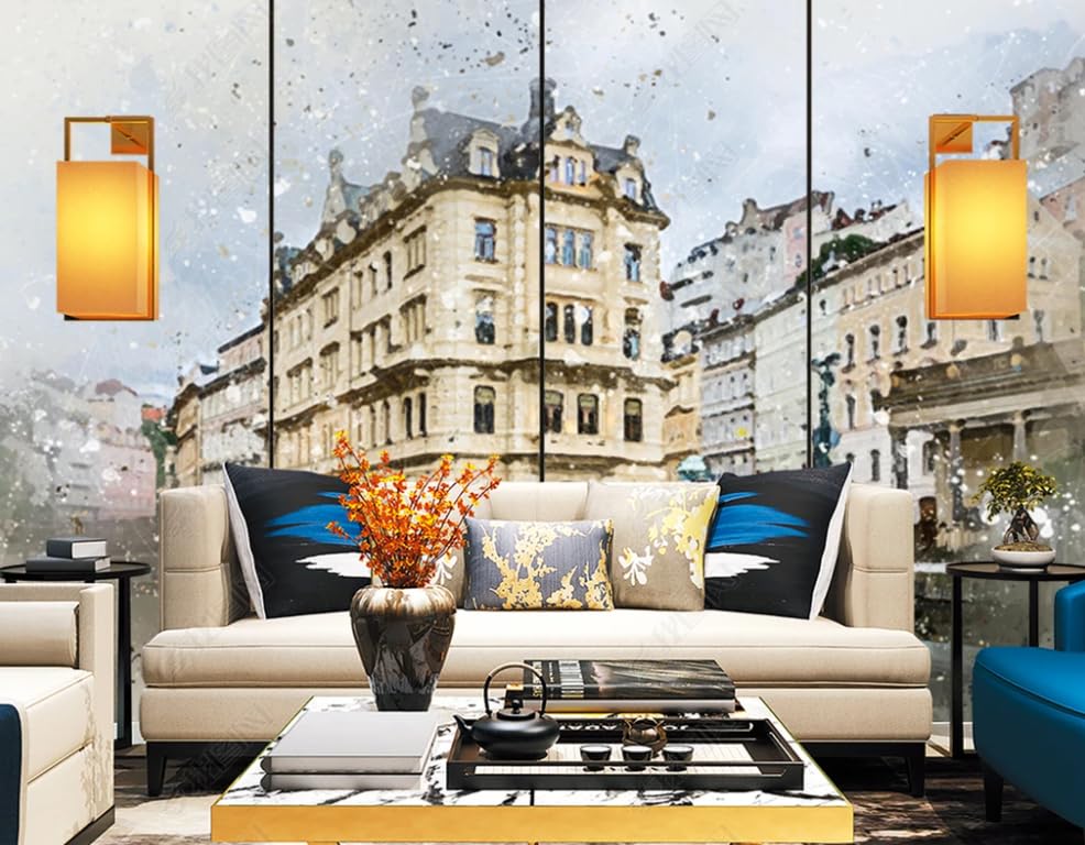 Papier Peint Intissé Aquarelle Rue Commerciale 150x105cm
