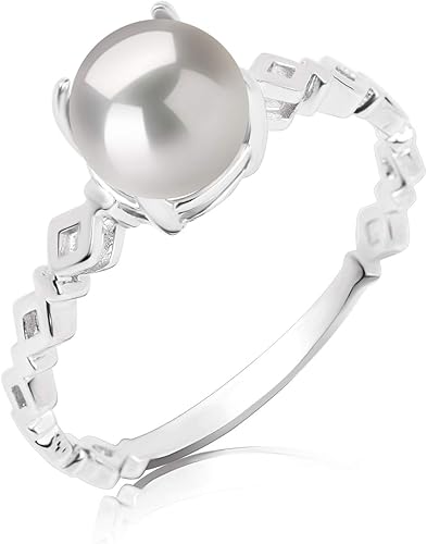 Miniatura 2 de Amanecer blanco 0.295-0.315 in AAAA calidad agua dulce 925 anillo de perlas cultivadas para mujer