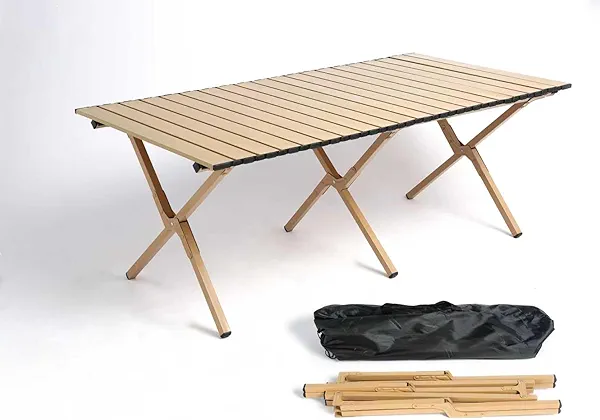 TUTURISLN 48Inch Folding Camping Table, Lightweight Roll-Up Table Aluminum Low Portable Picnic Table with Carrying Bag for Outdoor, Beach, Picnic, Backyards, BBQ and Party, Log Color
