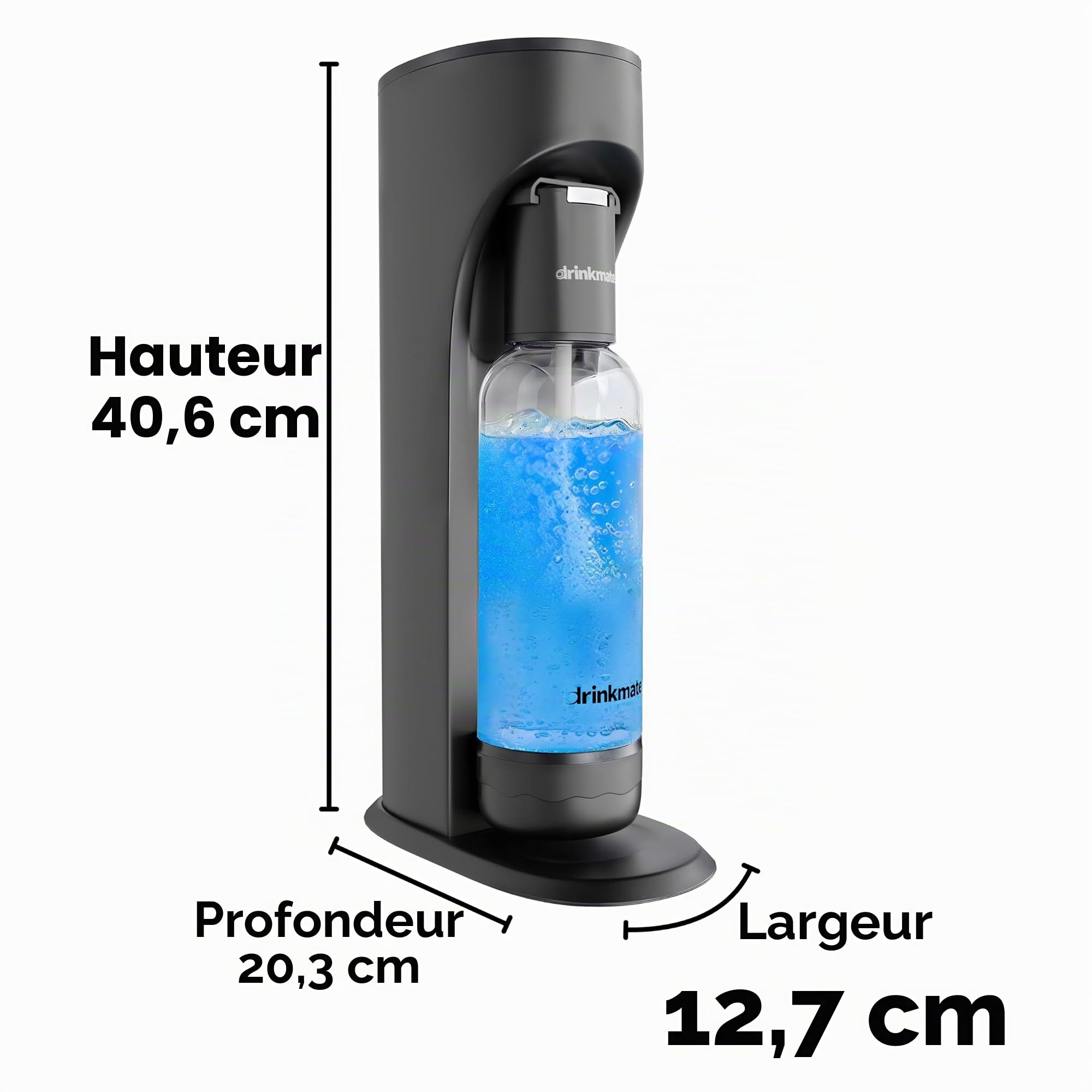 DrinkMate Machine à gazéifier pour eau et boissons gazeuses, recharge de CO2 non incluse, noir mat