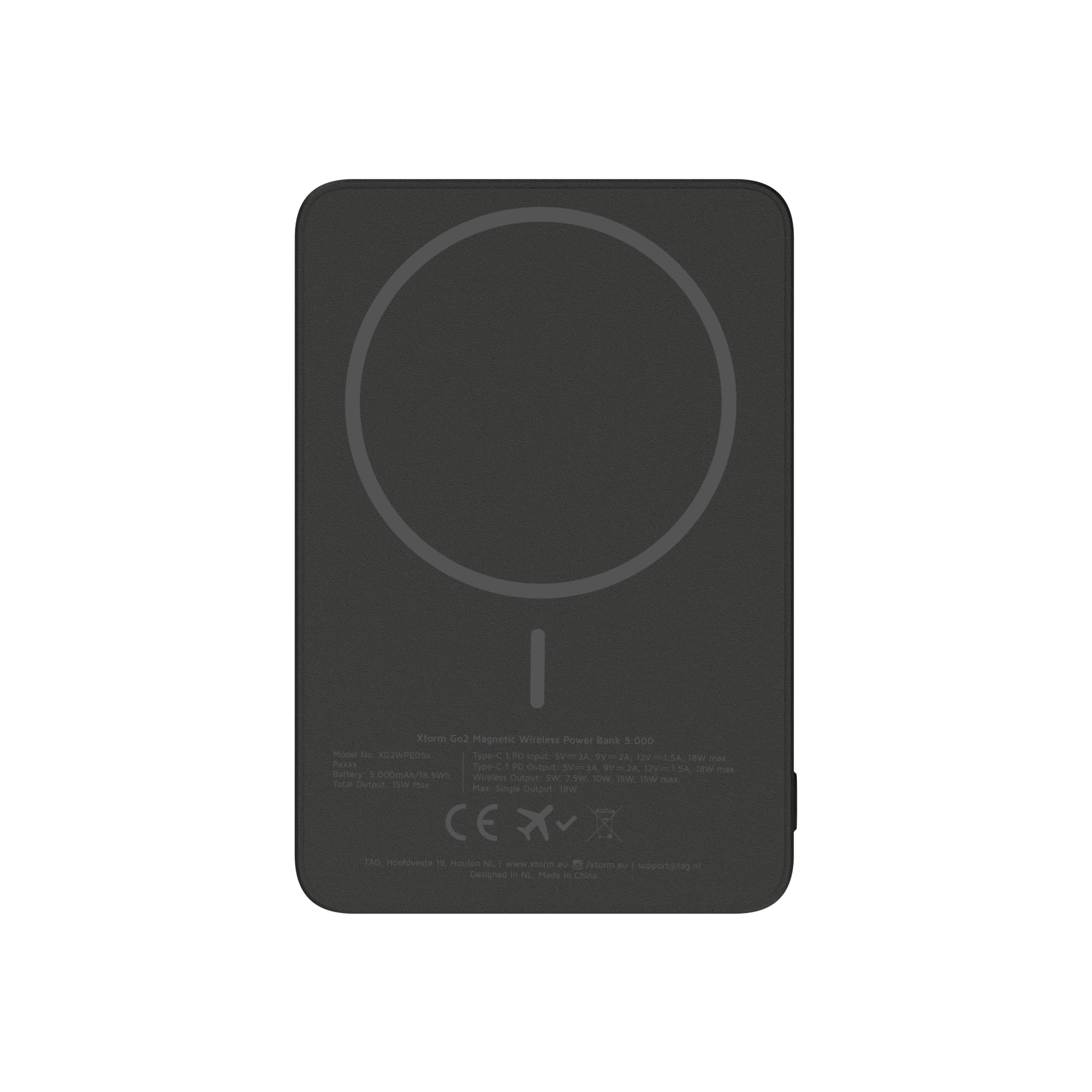 Xtorm Go2 Magnetic Wireless Power Bank 5000 mAh 20 W USB-C PD + ładowanie magnetyczne 15 W, ultra cienkie materiały premium Charcoal Black XG2WP051