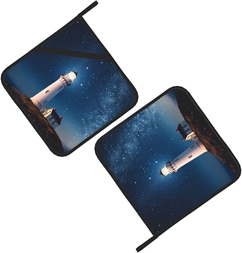 Miniatura 7 de Paquete de 2 soportes para ollas para cocina, resistentes al calor, para encimeras, faro bajo cielo nocturno estrellado, horno, juego de soportes