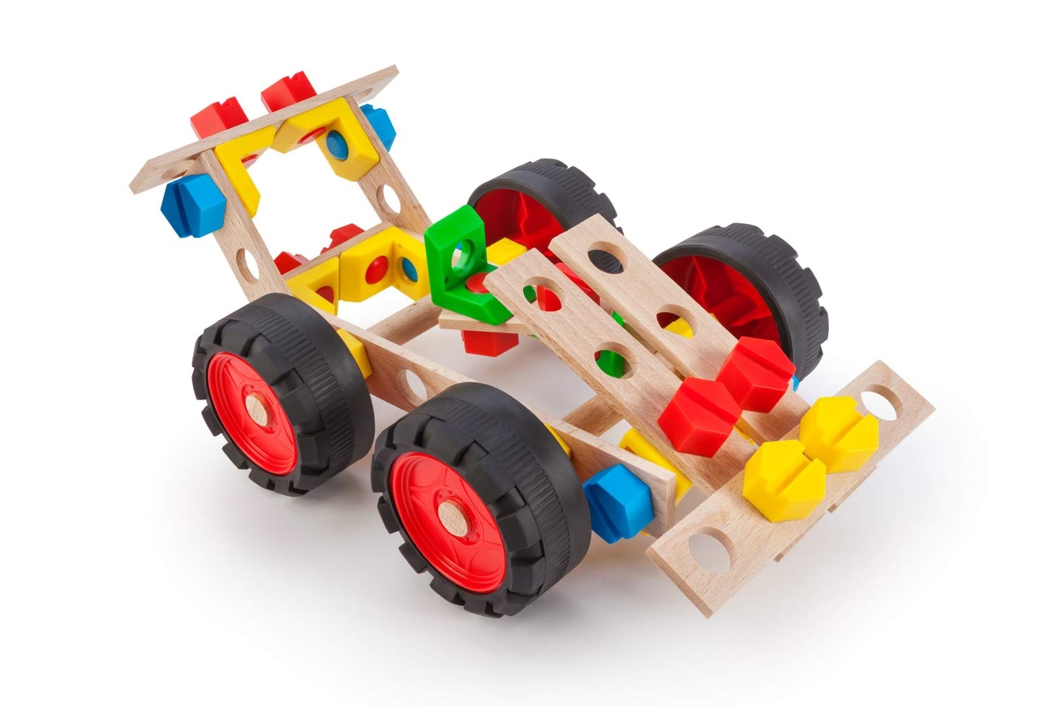 A Alexander 2154 Constructor Junior Set Racing Car Construction Kit, 55 Pieces Wooden Construction Kit Car, Experiment Box with Wood and Plastic Elements, Construction Toy for Children from 4 Years