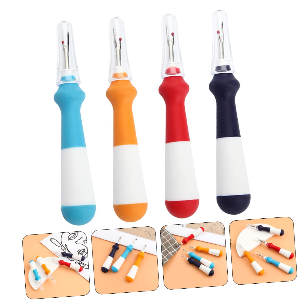 OSALADI 1set Heavy Duty Seam Ripper Multi Color Thread Remover Tools for Home Sewing Durable for Unraveling Fine Seams and Fabrics 4pcs
