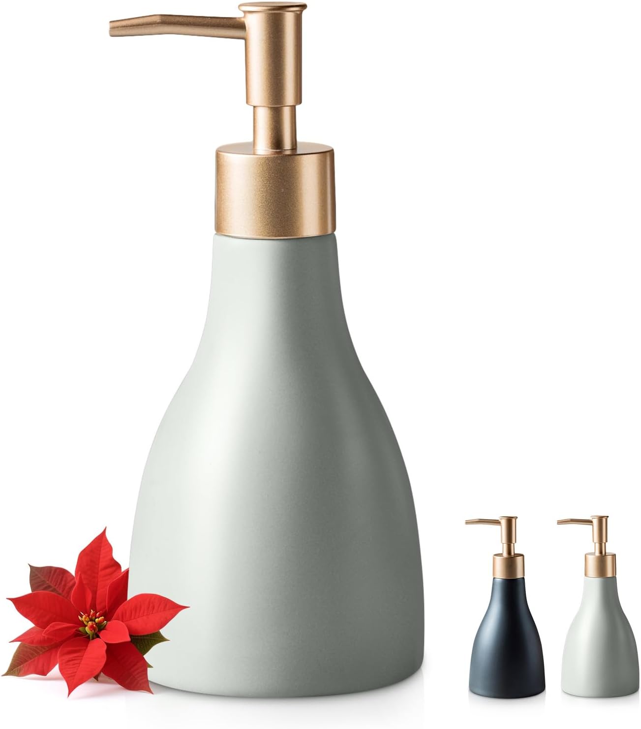 Refillable Gold Dispenser for Bathroom Countertop, Modern Dish Soap Dispenser Bottle for Kitchen Soap Pump Lotion, Ceramic Hand Soap Dispenser with Gold Pump (Khaki)