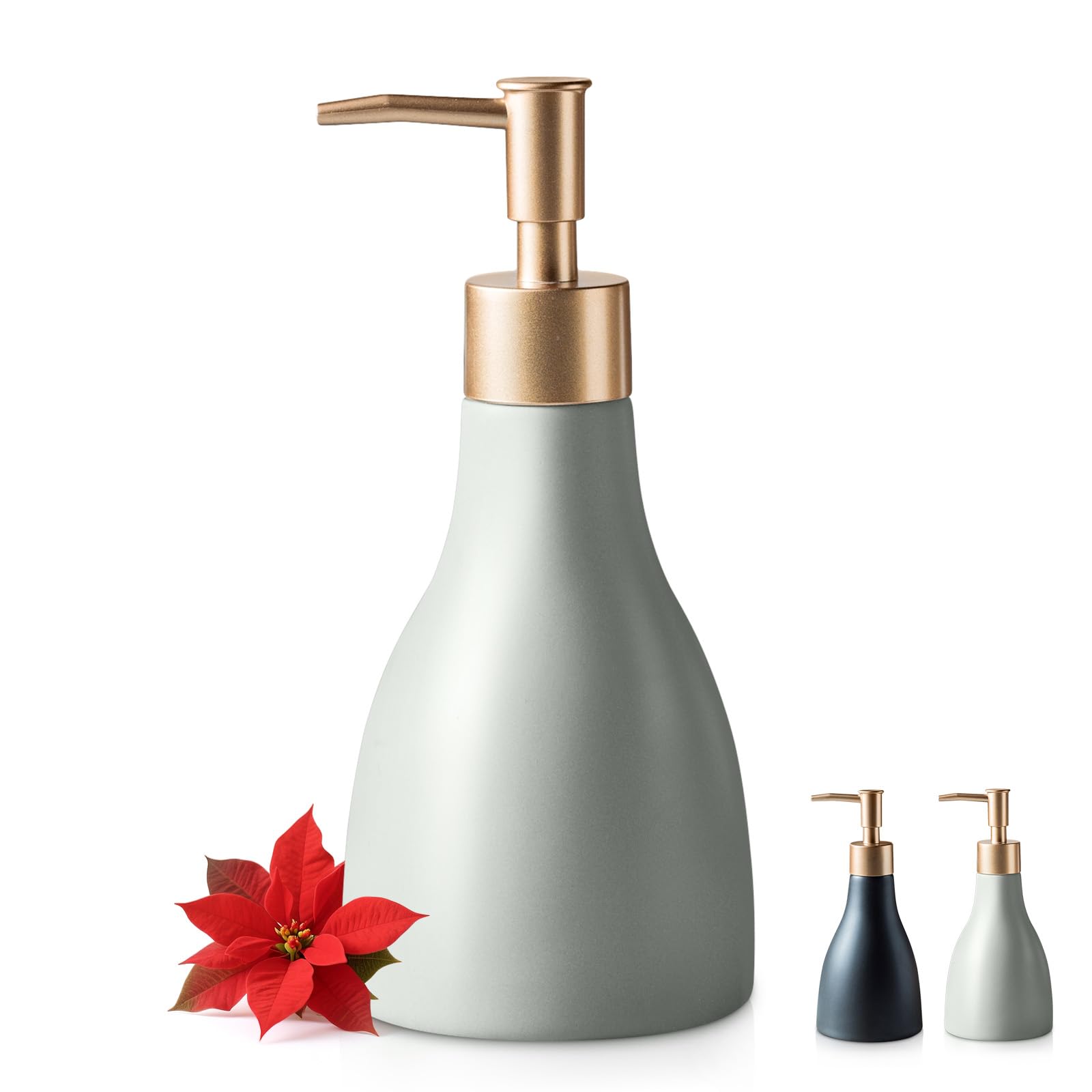 Refillable Gold Dispenser for Bathroom Countertop, Modern Dish Soap Dispenser Bottle for Kitchen Soap Pump Lotion, Ceramic Hand Soap Dispenser with Gold Pump (Khaki)