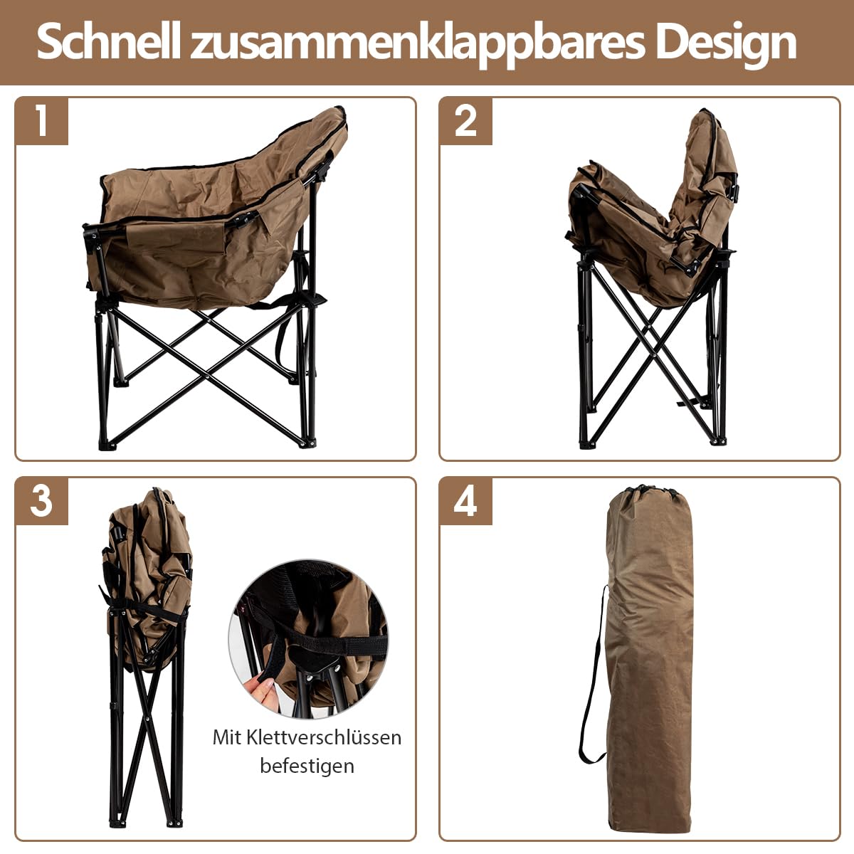 COSTWAY Übergroßer Campingstuhl 200KG Belastbar, faltbares Campingsofa mit Getränkehalter, Campingsessel mit hoher Rückenlehne, gepolsterter Klappstuhl, Moonchair für Outdoor, Garten, Camping