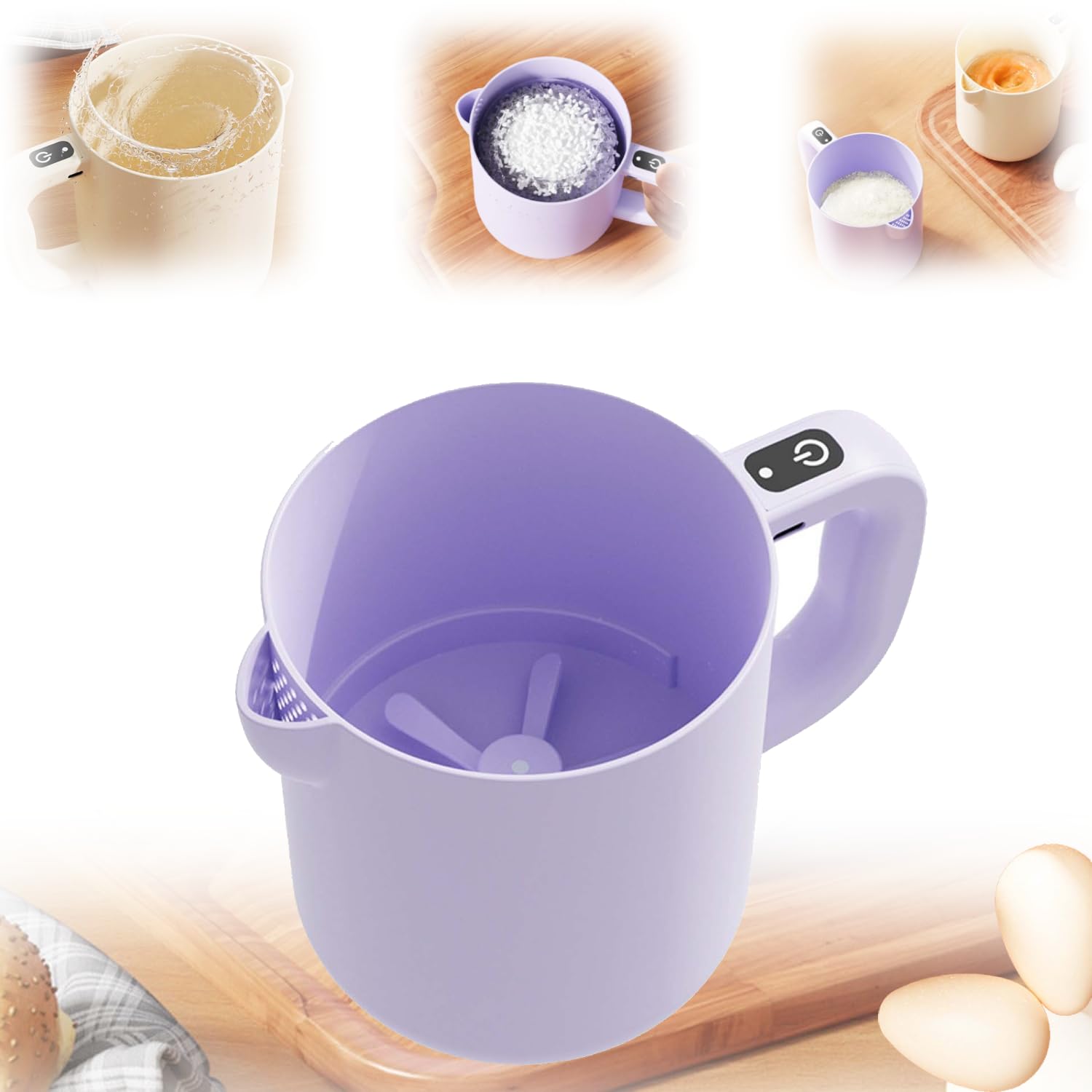 Multi-Function Electric Egg Churn - Rechargeable Handheld Mixer with Built-In Filter Plate Designed for Effortlessly Whisking Fresh Eggs