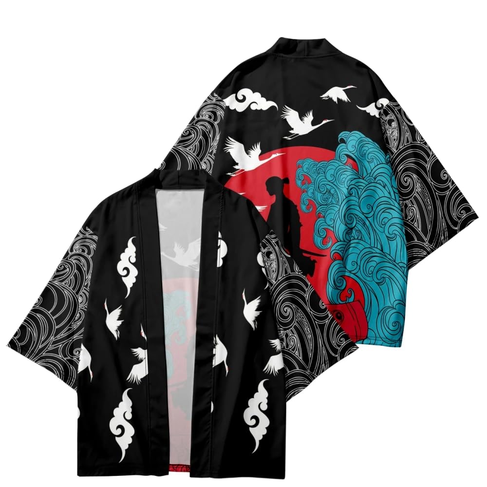Uplateng Men's Kimono Cardigan Japanese Men Yukata Harakuju Japanese Clothes Samurai Costume Anime Kimono Streetwear Haori Male S-6XL (A,6XL)