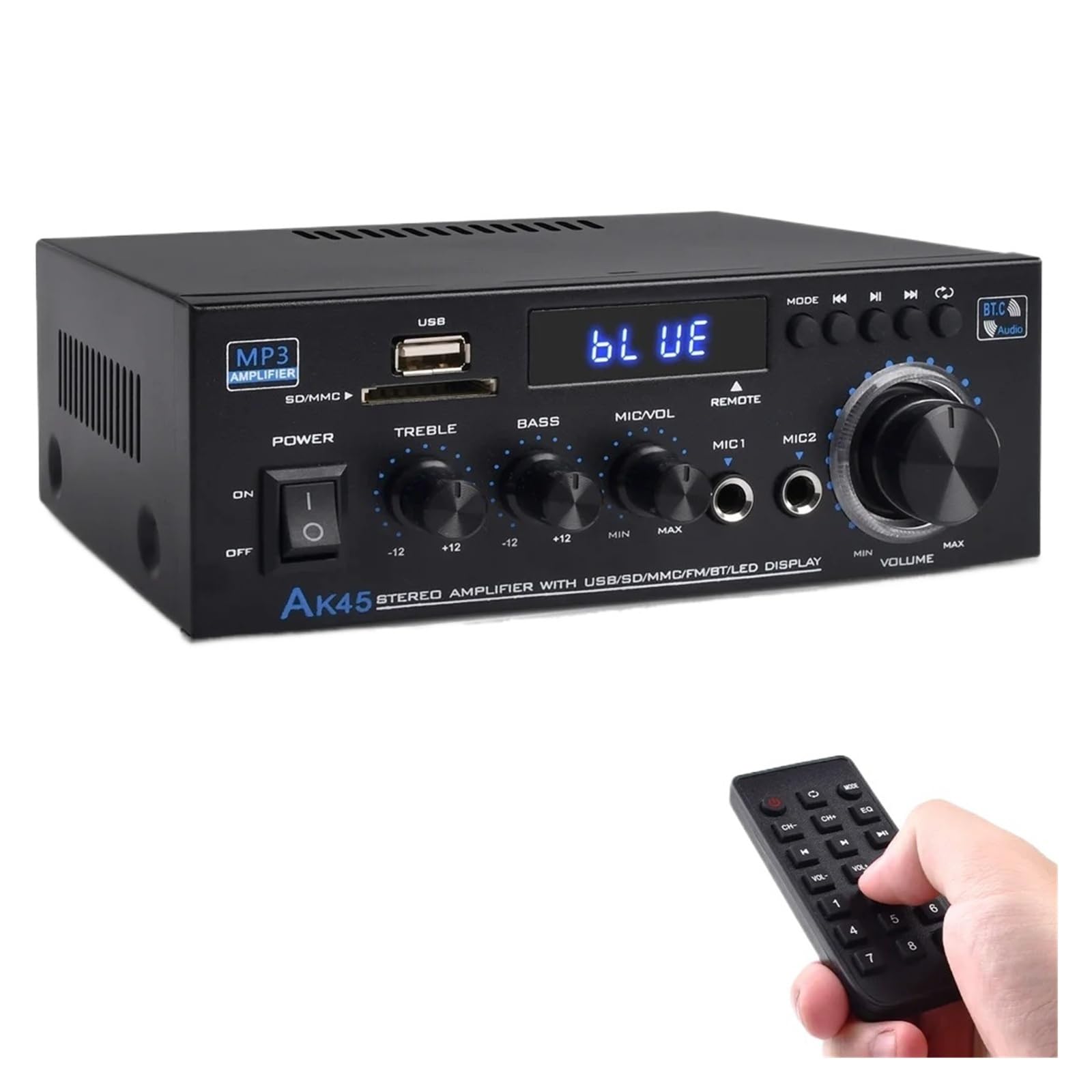 Wzmacniacz audio, Wzmacniacz mocy Bluetooth 5.0 300WX2 Wyjście maks. 800W Subwoofer Hi-Fi stereo do samodzielnego montażu