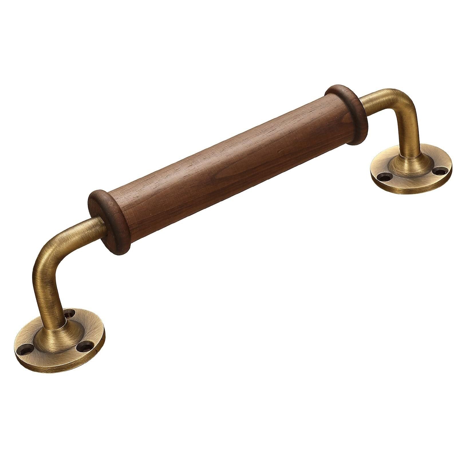 Sjhpzg Brushed Brass 2 Pack Black Walnut Pull Handles Indoor Handrail ﻿Brass Handle Grab Bars For Fence Gate Barn Door Closet Sliding Sheds(Brushed Brass)