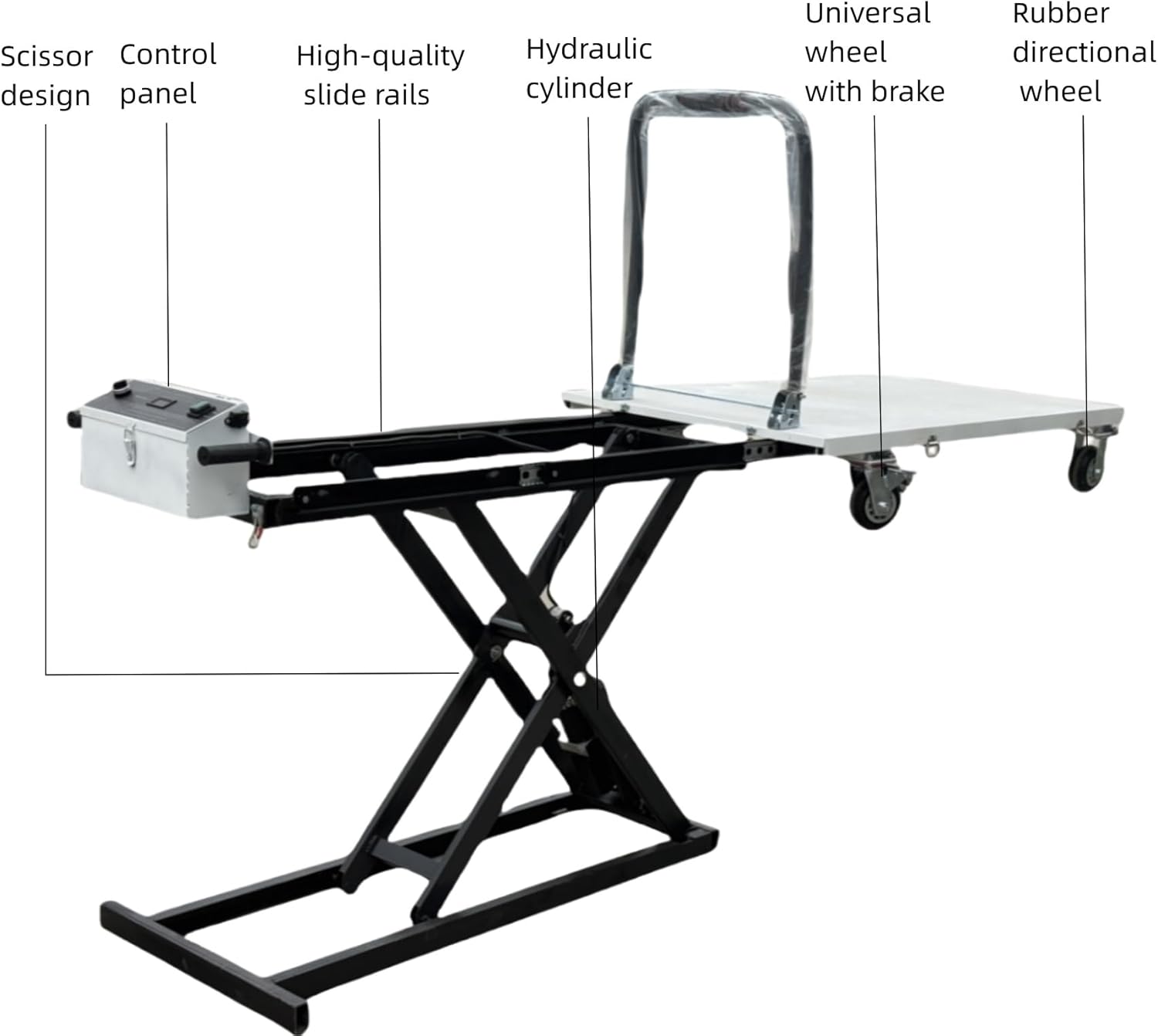 Electric Hydraulic Lift Trolley ，Folding Material Elevator，Can be Easily Transported Goods to Trucks and Warehouse Racks，It is Suitable for Various Types of Roads and Vehicles.（Customizable ）