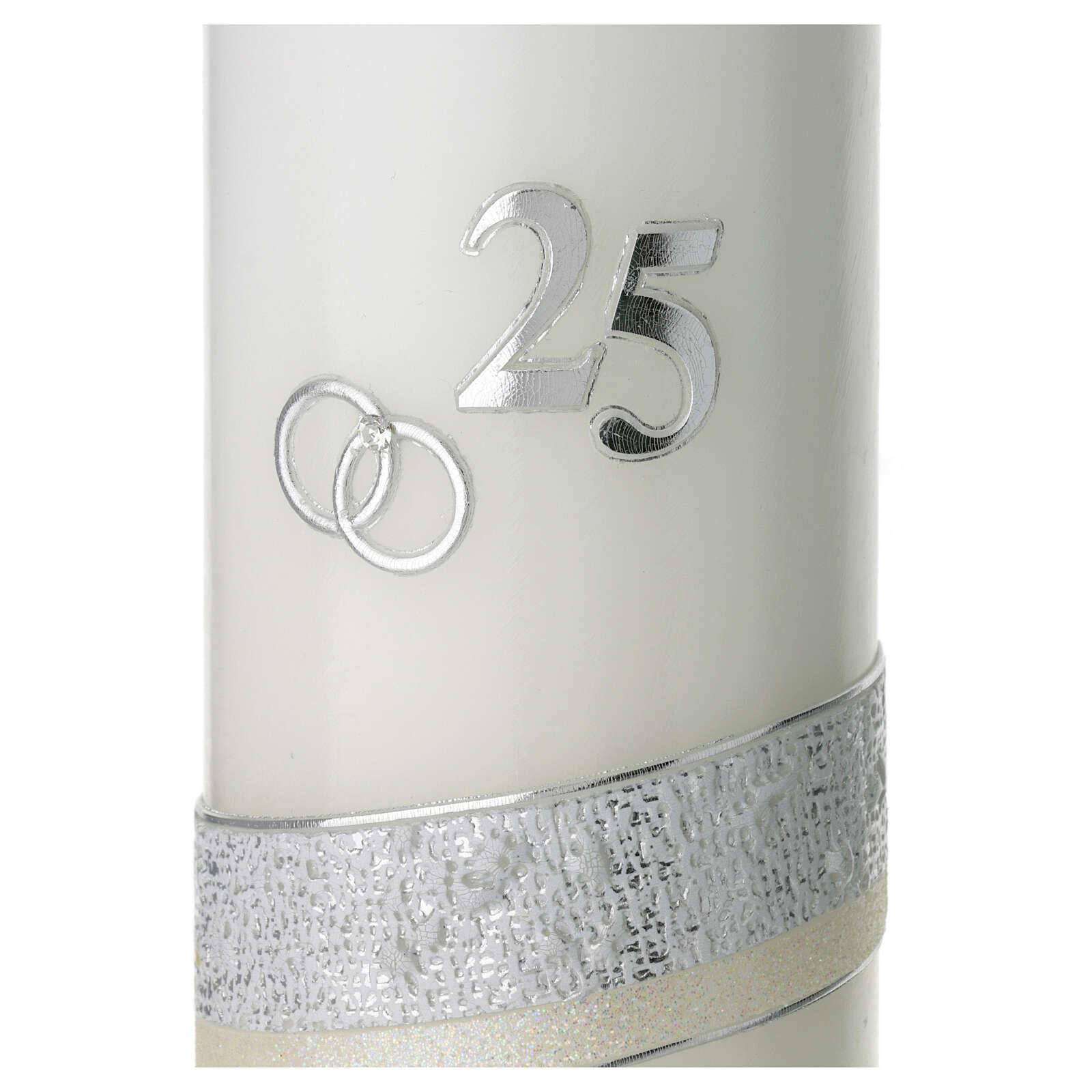 Silver Anniversary Candle, Rings and 25 Number, 175x70 mm