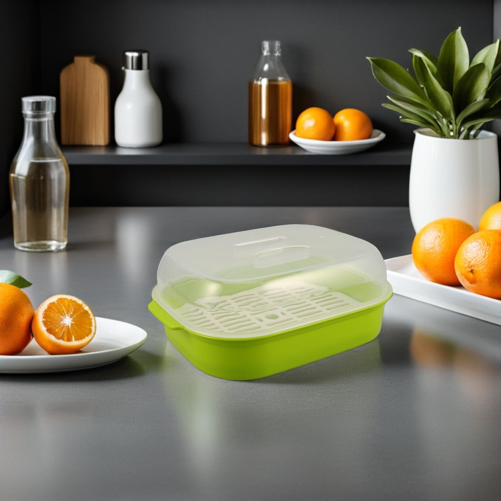 2 pezzi Vaporiera per Microonde con Coperchio Trasparente e Manico Contenitore per Verdure e Pesce in Plastica Alimentare Resistente al Calore Scatola per Conservazione Alimenti e