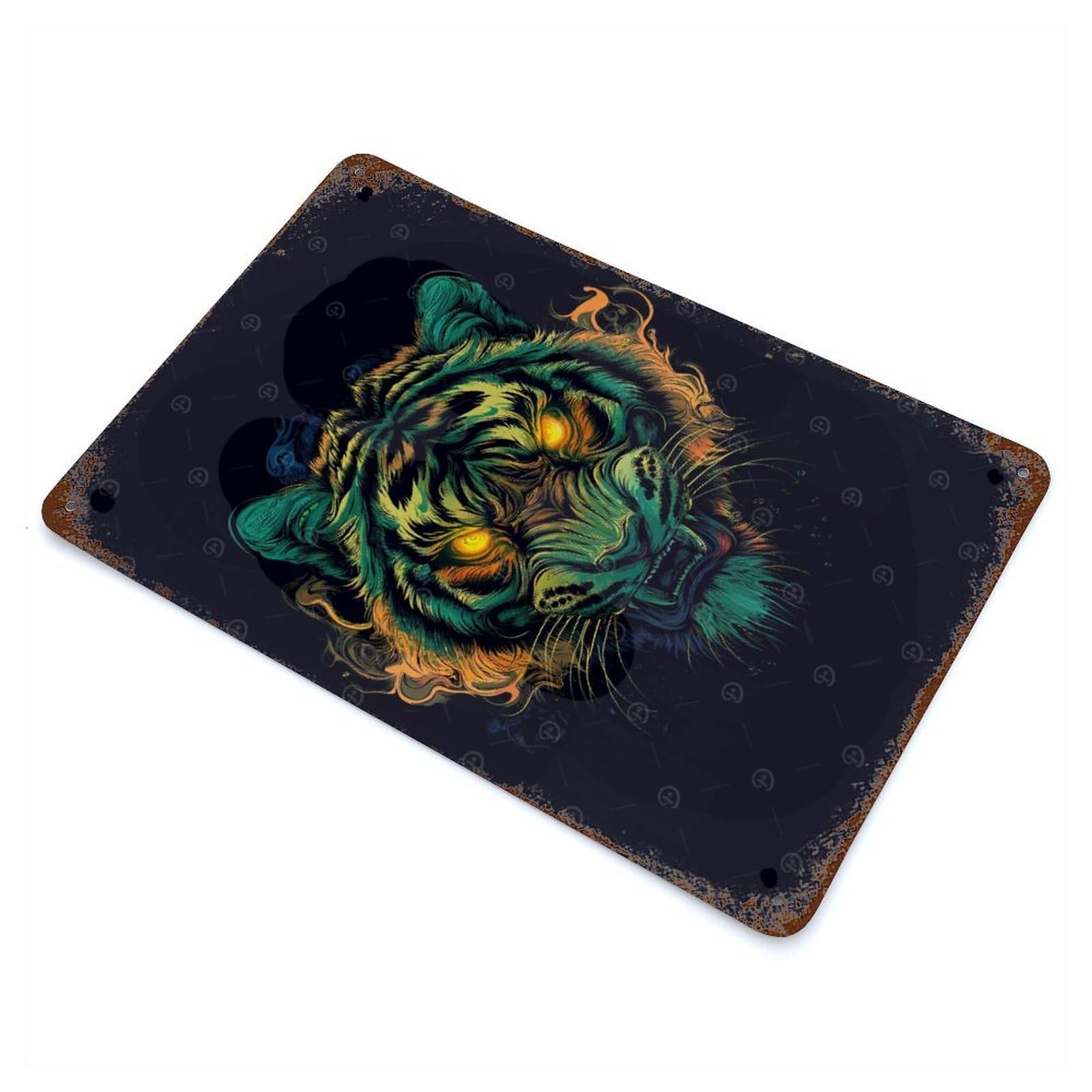 Blazing Tiger Retro Metal Sign 11.8"x7.9", for Pub, Kitchen And Man Cave Decor, Industrial Home Decor
