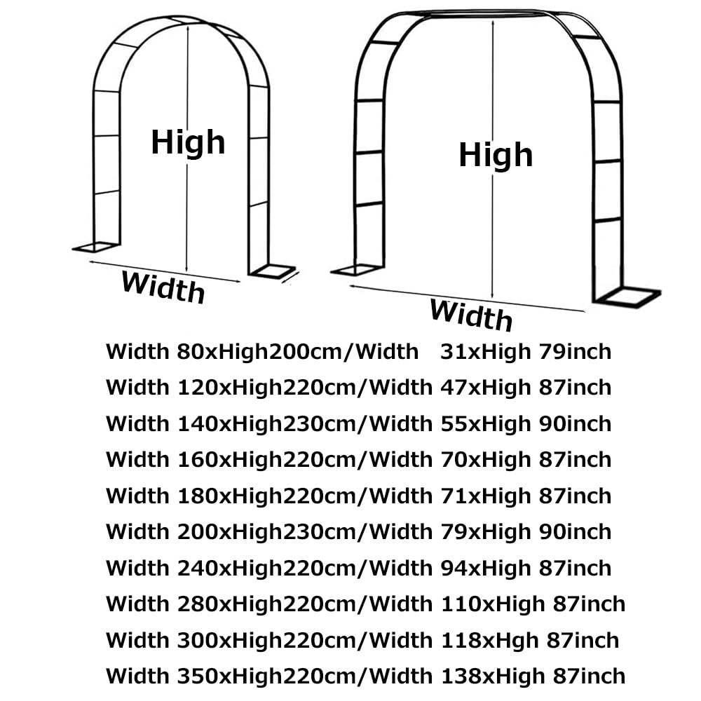 Łuk wejściowy do ogrodu zewnętrznego, łuk metalowy, 200/220/230 cm, dekoracyjna kratownica ślubna, rama pergoli dla pnączy (rozmiar: 180 x 220 cm / 5,9 x 7,2 stopy)