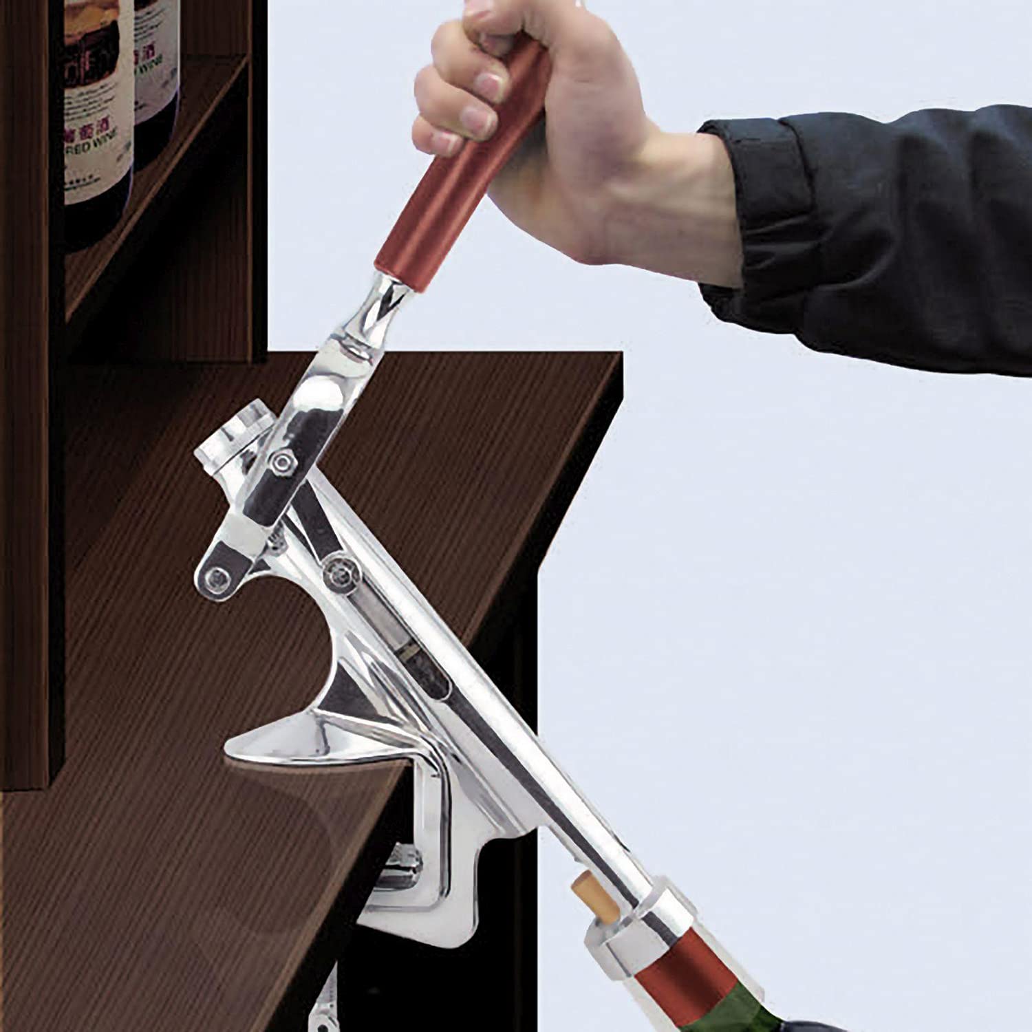 Westmark Macchina cavatappi con montaggio su tavolo, per cucine professionali, lunghezza: ca. 28 cm, zinco pressofuso/acciaio inox/plastica, Sieger Profi, argento/marrone, 60382260