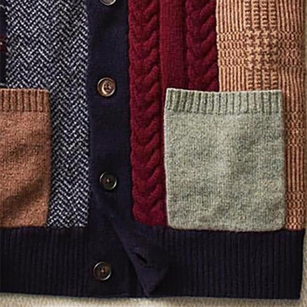 (Wool) Sweater Men Autumn Winter Long Sleeve Buttons Cardigan Ethnic Patchwork Coat Sweater Sweater
