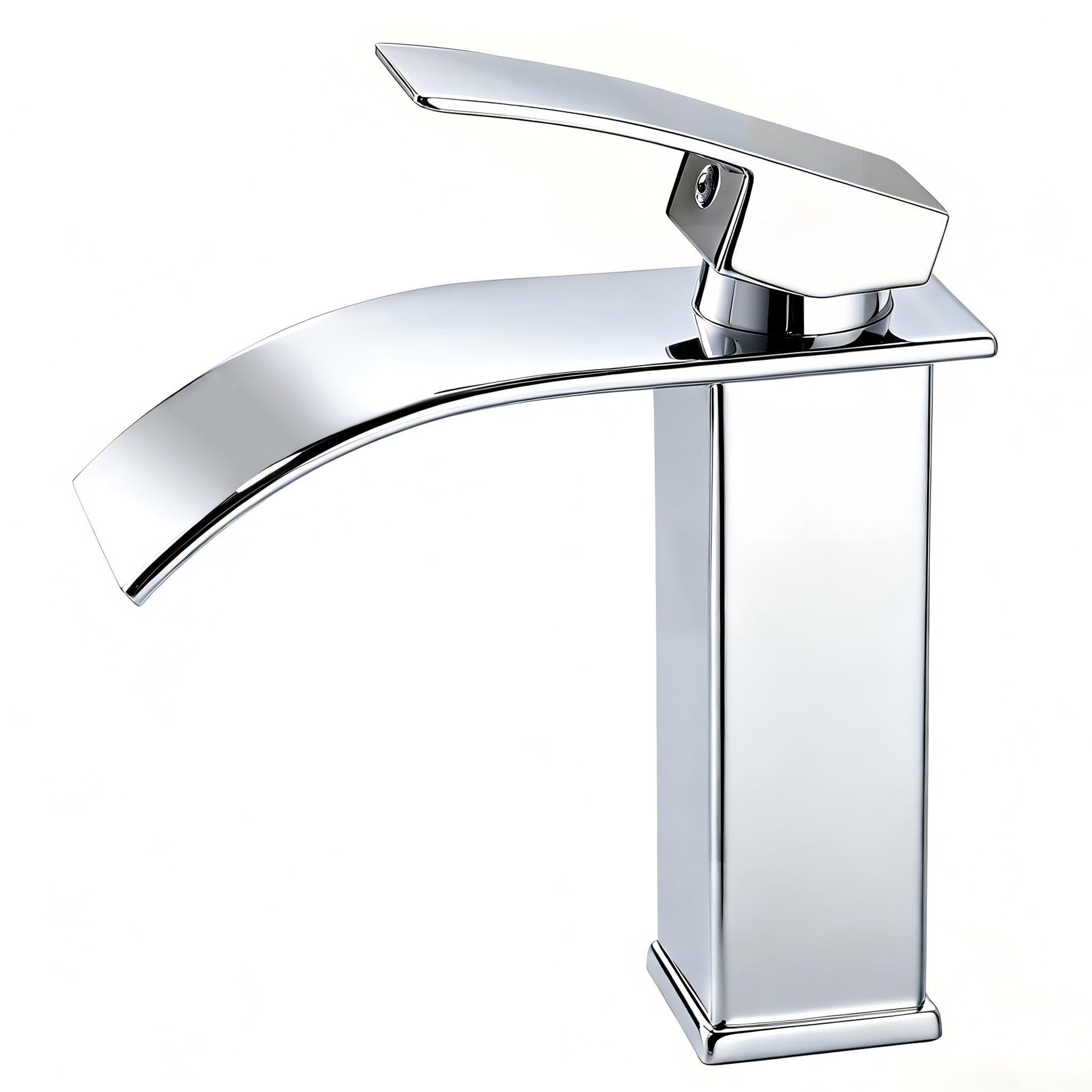 kisimixer Grifo de Lavabo Cascada Moderno, Mezclador Monomando Lavabo de Latón, Grifo de Baño Cascada con Prima Valvula de Ceramica, Agua Fria y Caliente Disponible, Cromado
